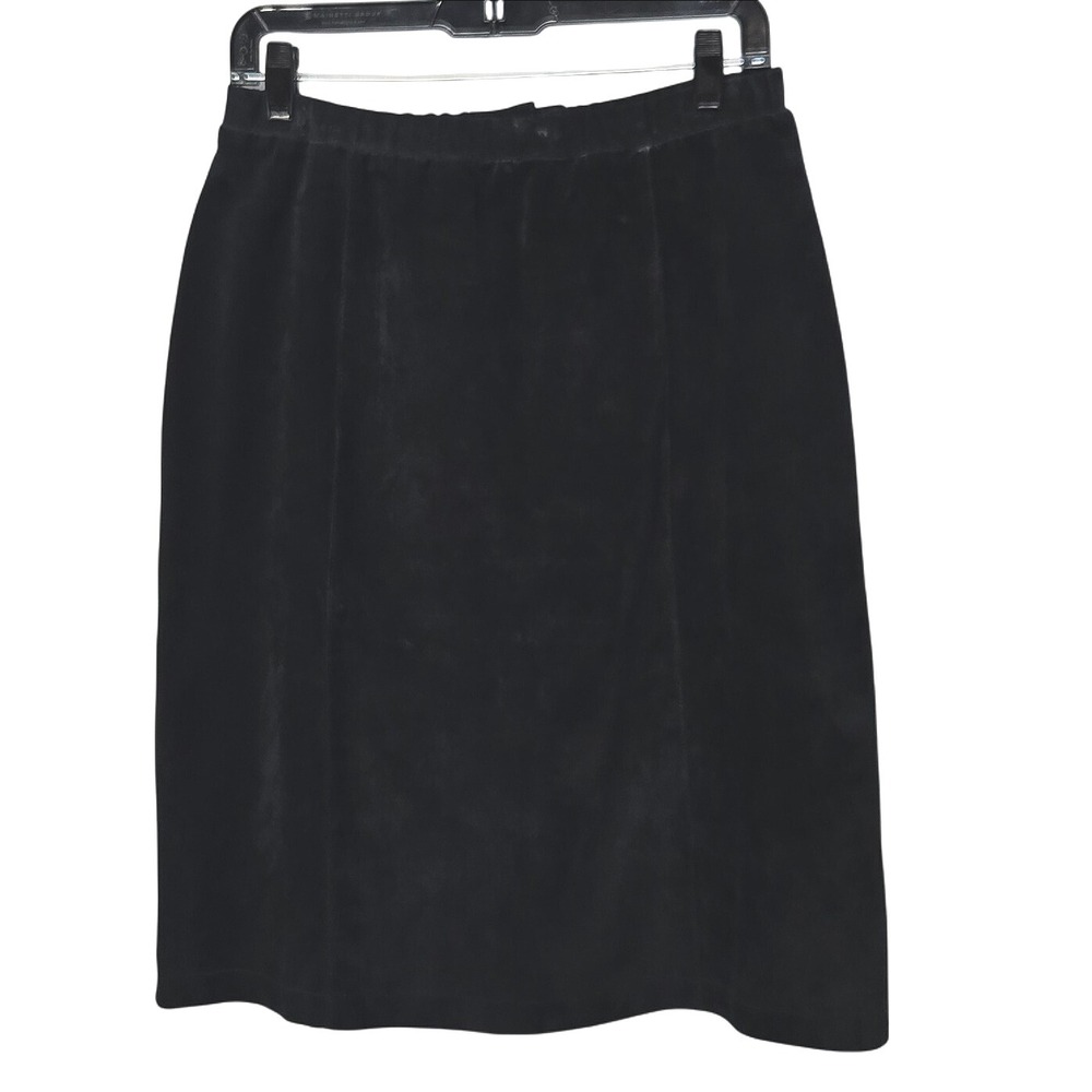 Vintage Y2K Dialogue Suede Leather Pencil Skirt Size 12 Midi Black Chic CorpGoth